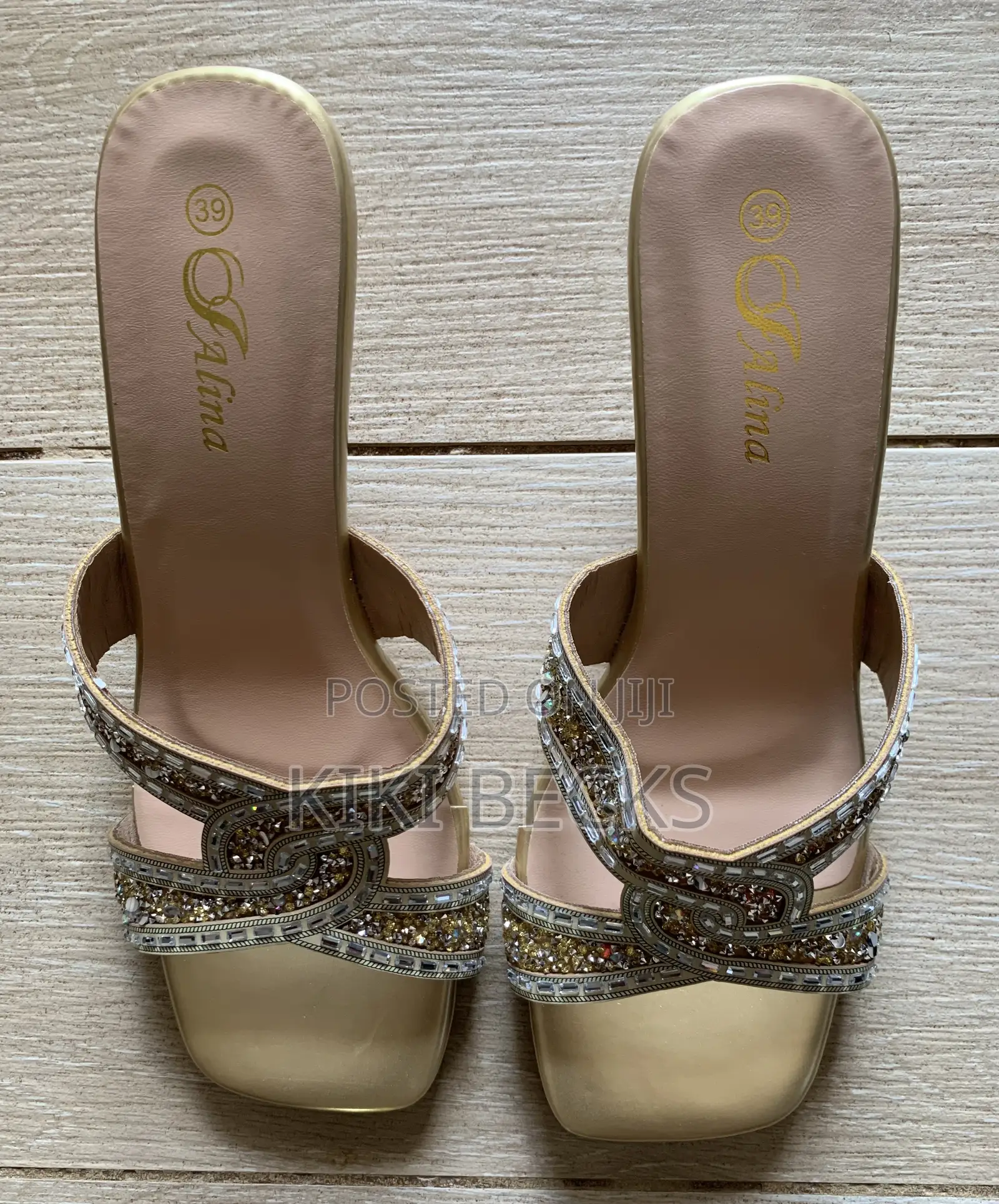 Gold Block Heels Slip On