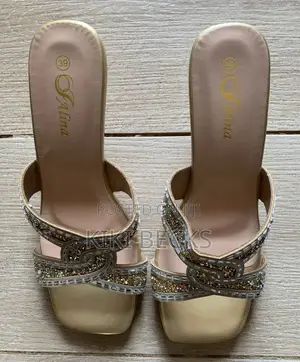 Gold Block Heels Slip On