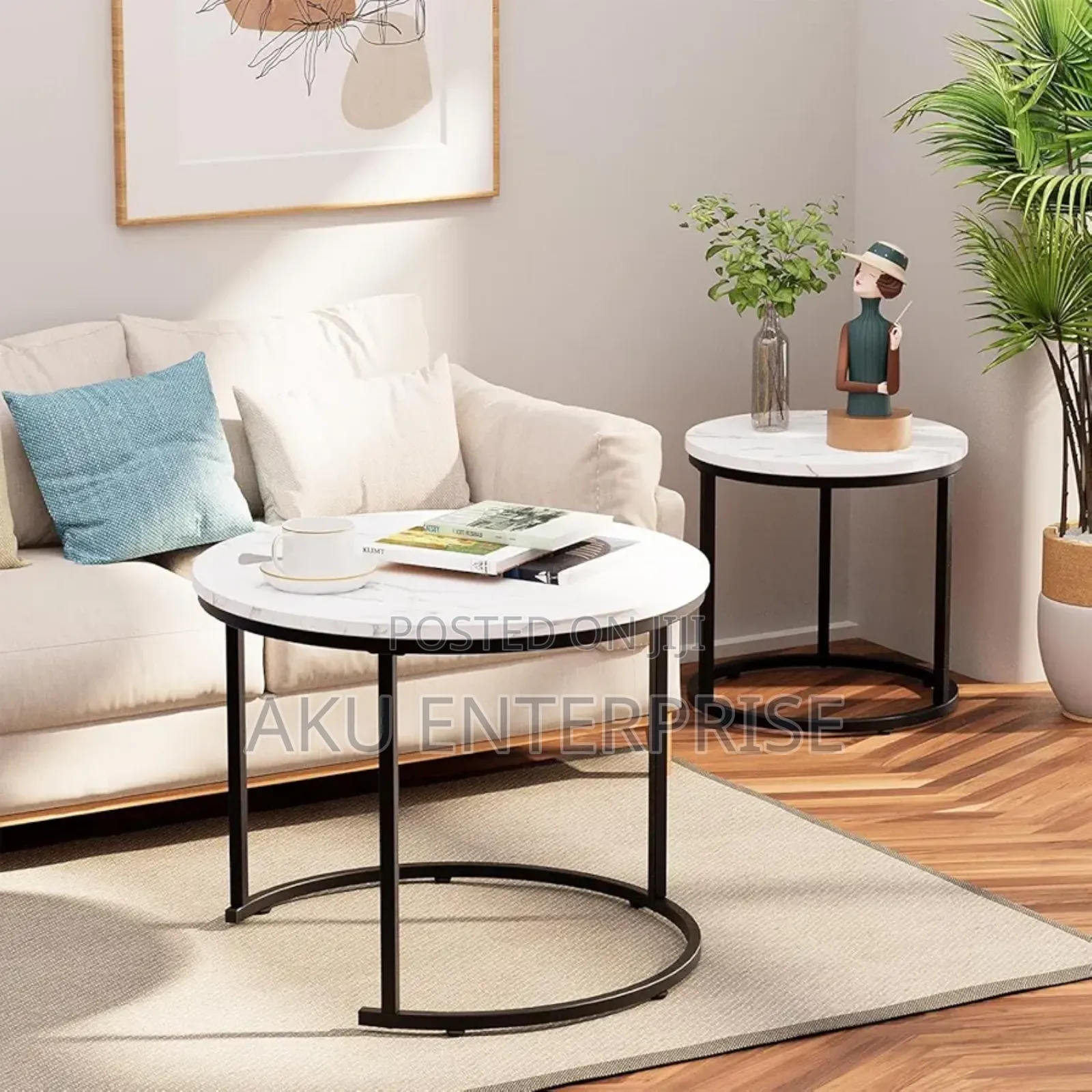 2 in 1 Center Table, Wooden Look Mable Coffee Table Black and White