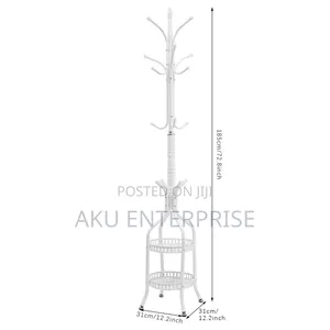 Coat Hanger Stand With Double Layer Basket Freestanding Hat Hall Tree