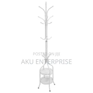 Coat Hanger Stand With Double Layer Basket Freestanding Hat Hall Tree