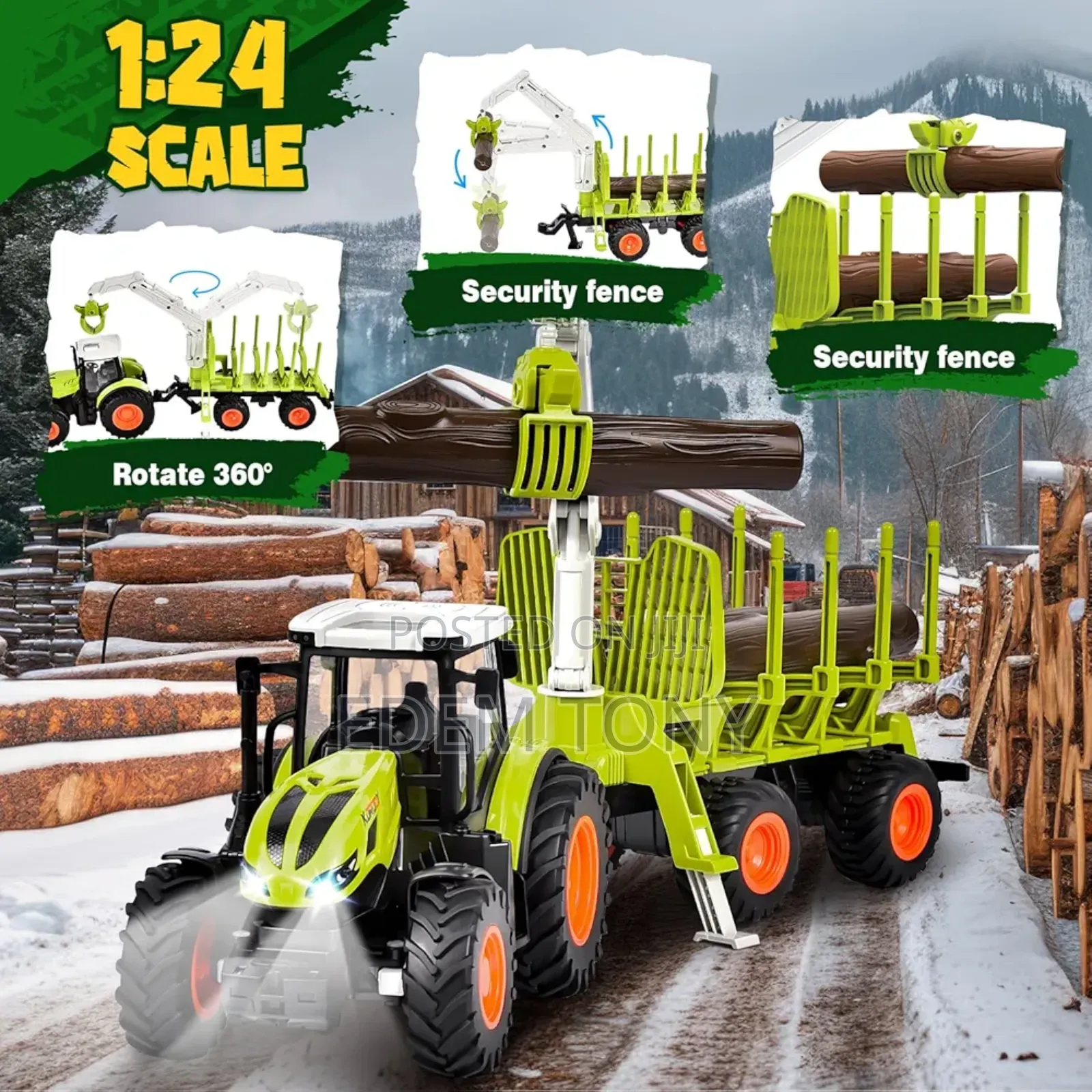 Wood Transport Truck- Remote-Control Tractor Toy Set