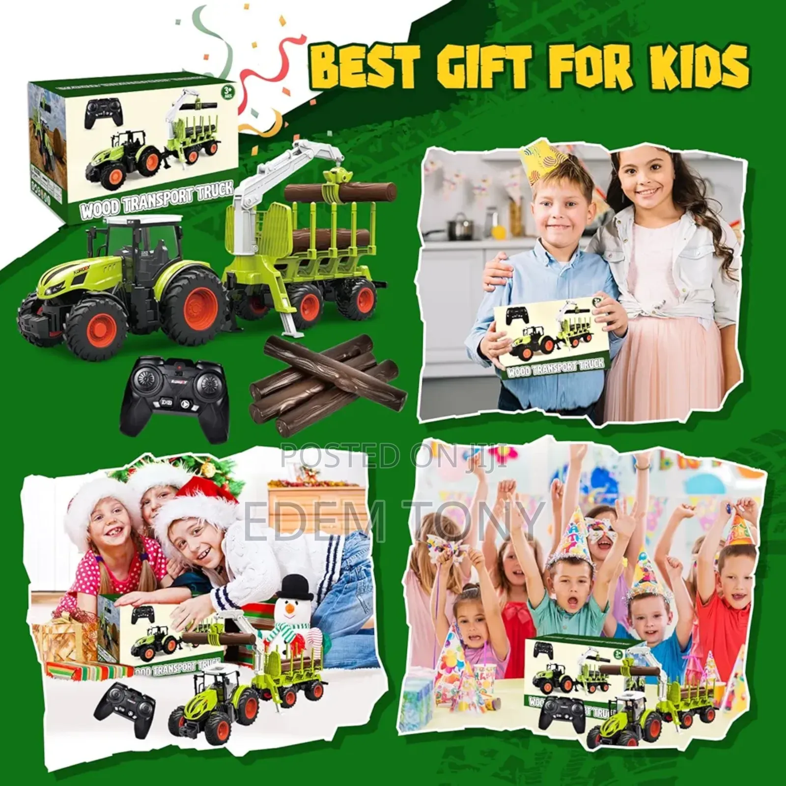 Wood Transport Truck- Remote-Control Tractor Toy Set