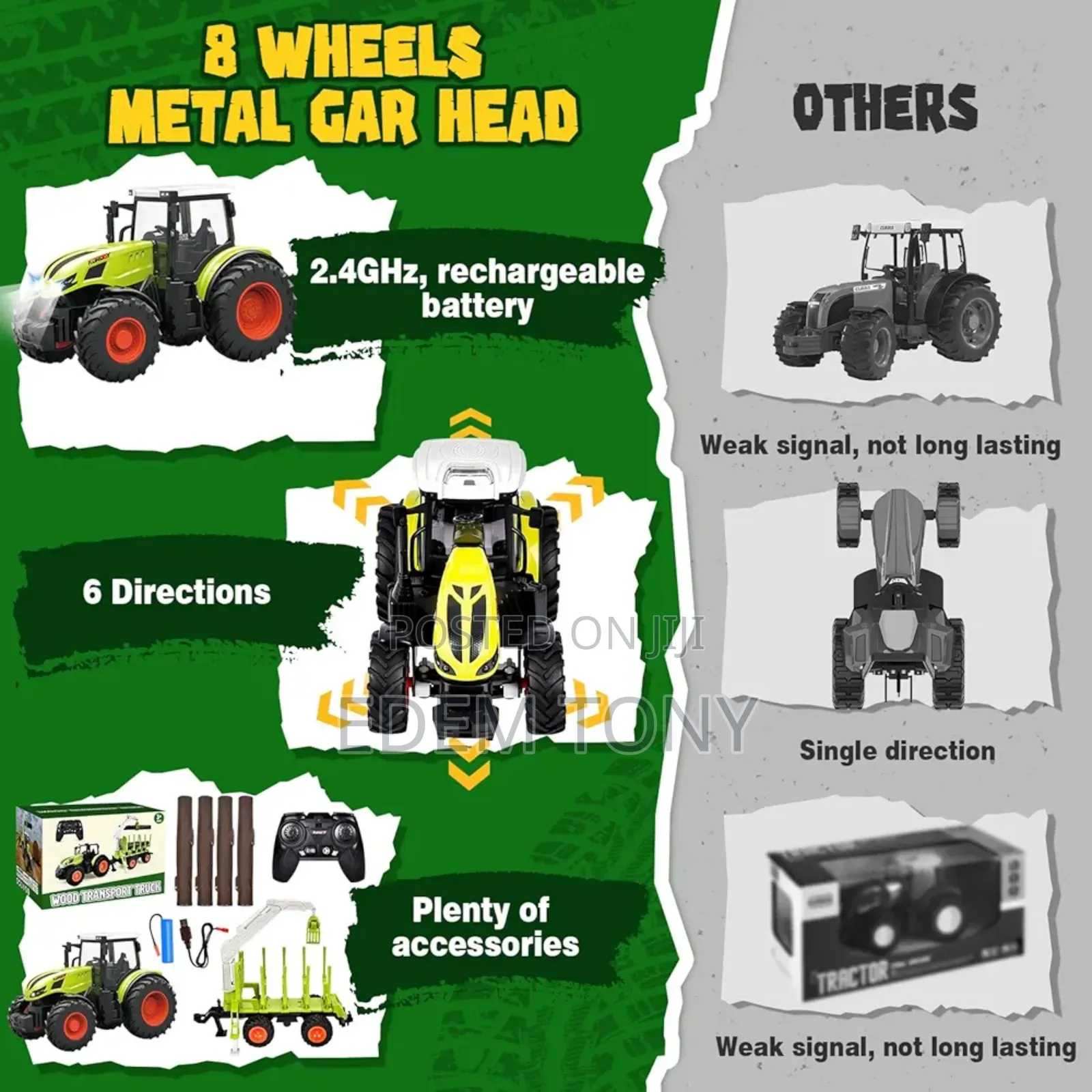 Wood Transport Truck- Remote-Control Tractor Toy Set