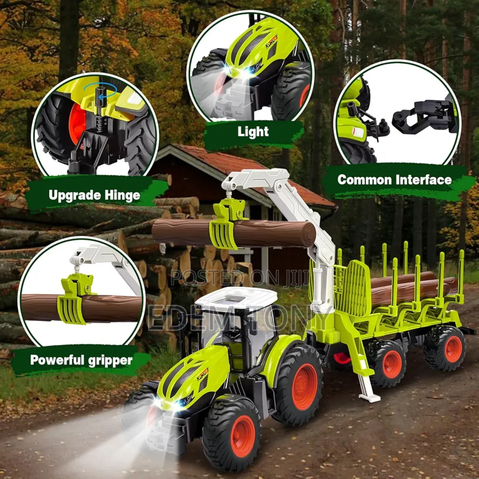 Wood Transport Truck- Remote-Control Tractor Toy Set