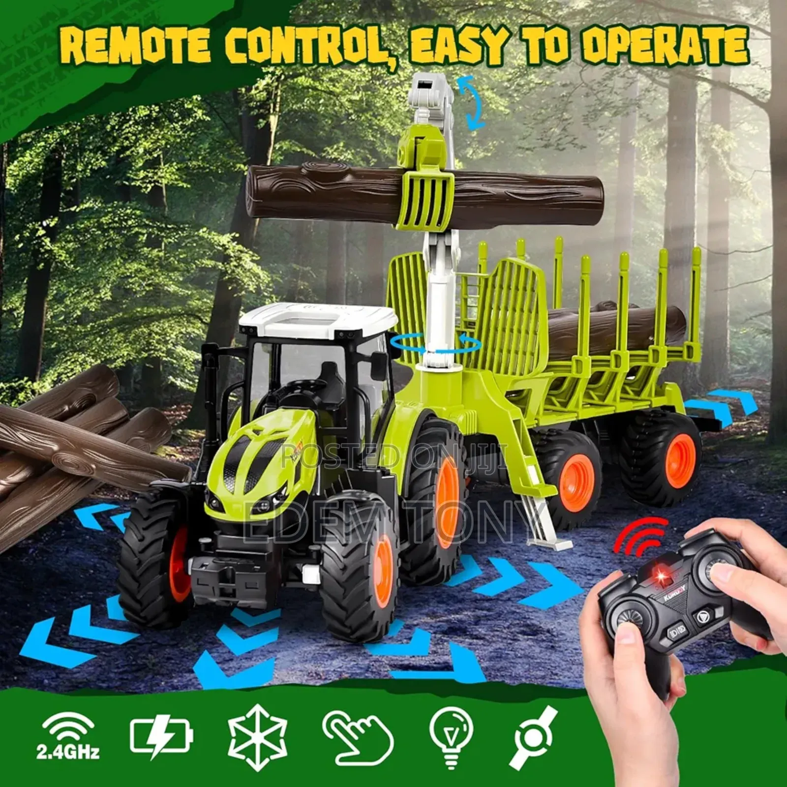 Wood Transport Truck- Remote-Control Tractor Toy Set