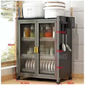 3-Tiers Countertop Kitchen Storage Cabinet With Tempered Glass Door
