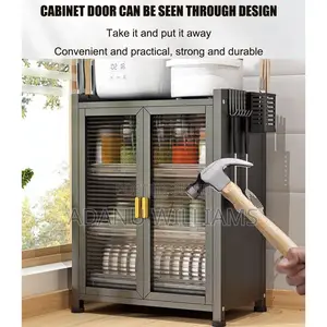 3-Tiers Countertop Kitchen Storage Cabinet With Tempered Glass Door