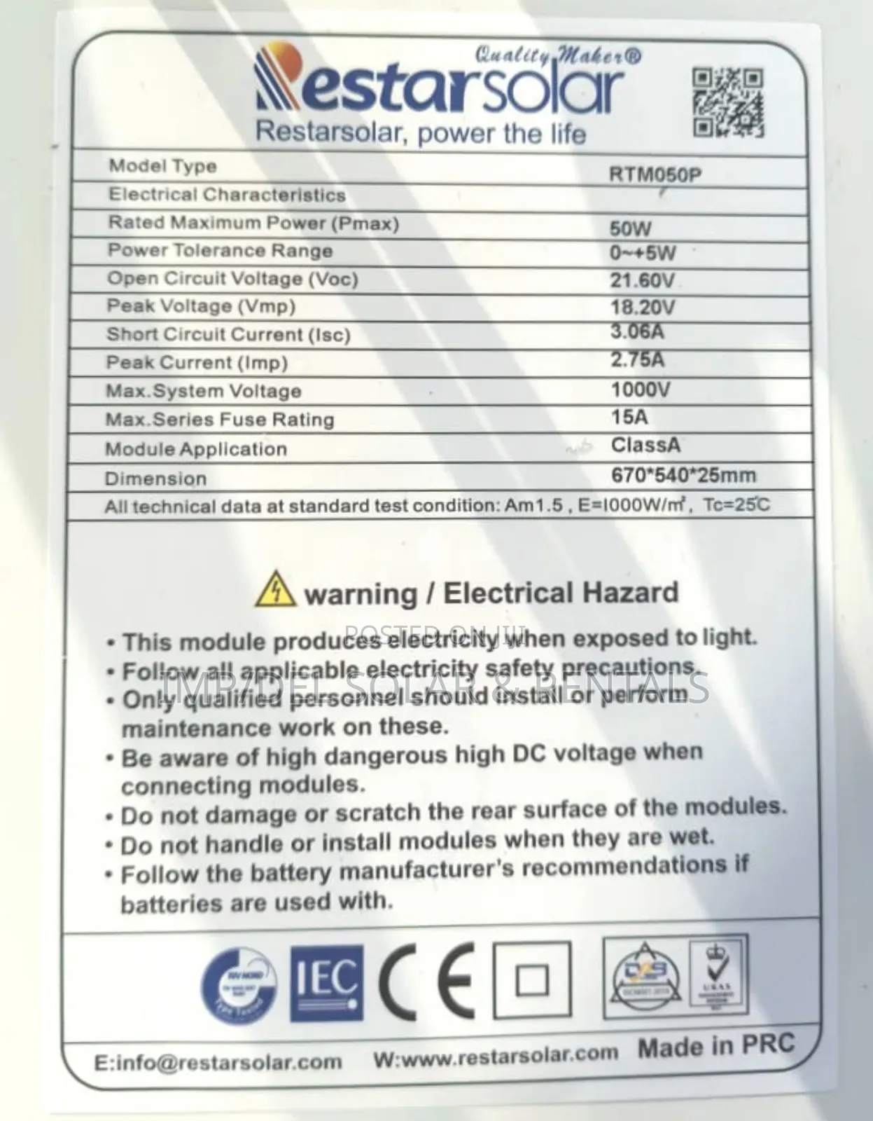 50watts Poly Solar Panel