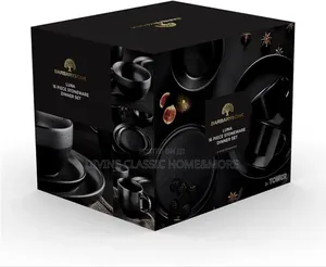 Barbary Oak Luna 16 Piece Dinnerware Set, Stoneware, Matte Black
