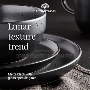 Barbary Oak Luna 16 Piece Dinnerware Set, Stoneware, Matte Black