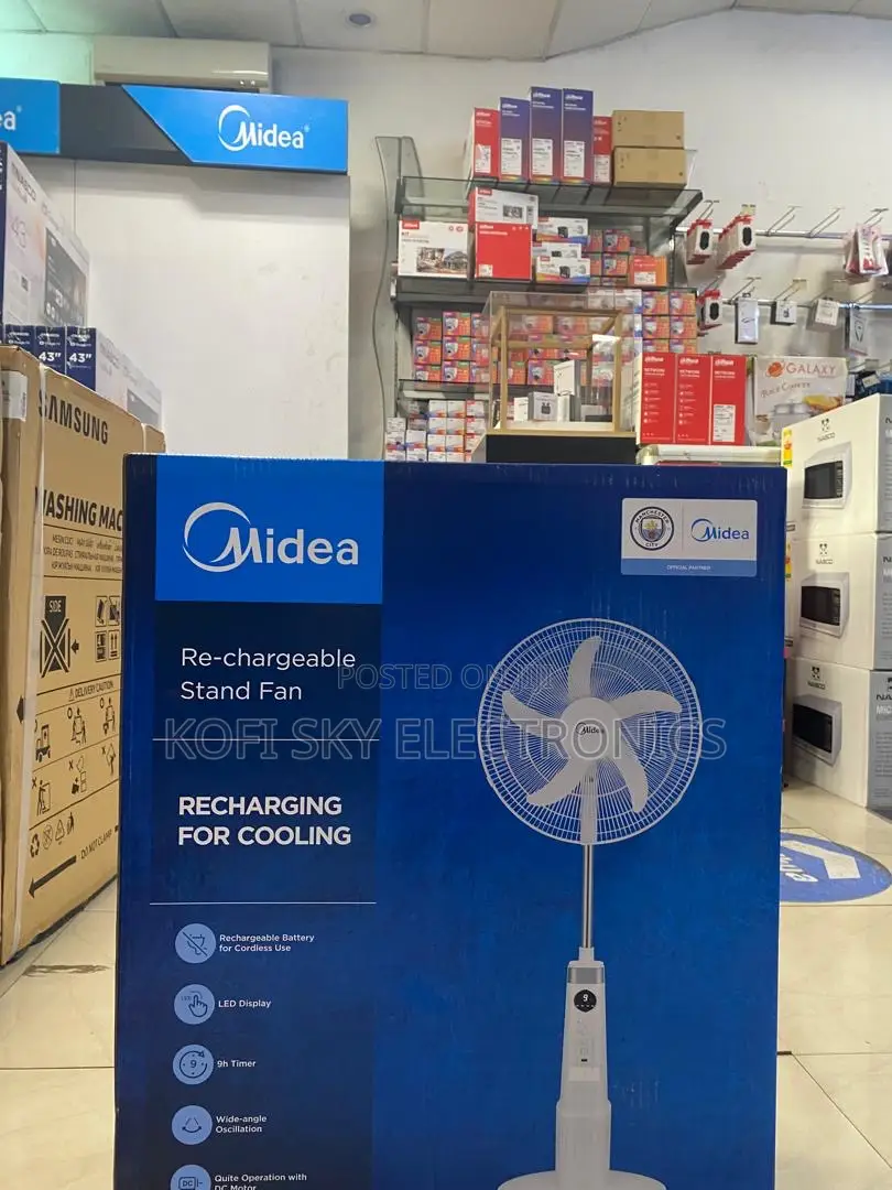 Well Made Midea Rechargeable Standing Fan