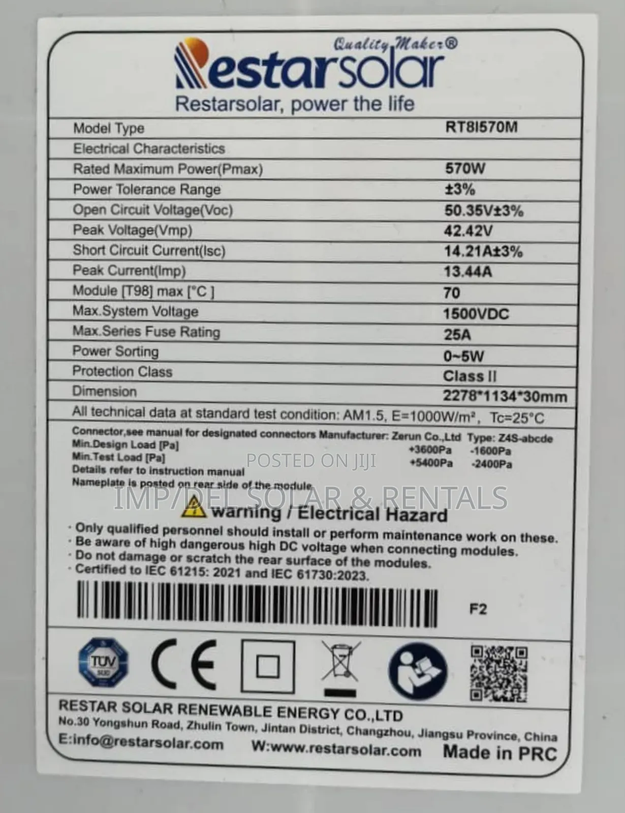 570watts Mono Solar Panel For Sale