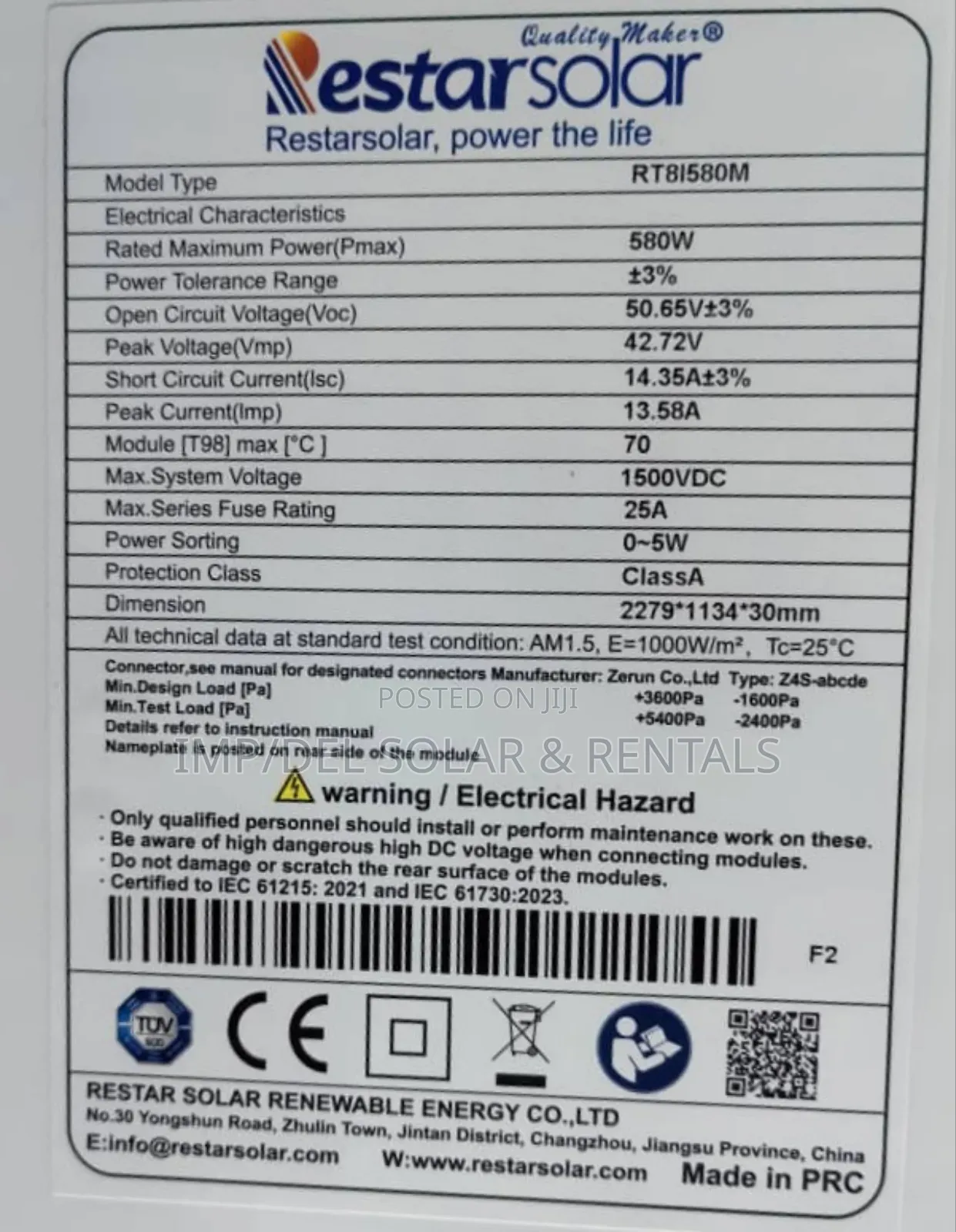 580w Solar Panel Mono
