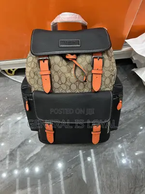 Coach Sprint Backpack  Signature Jacquard Black Leather Orange Accents