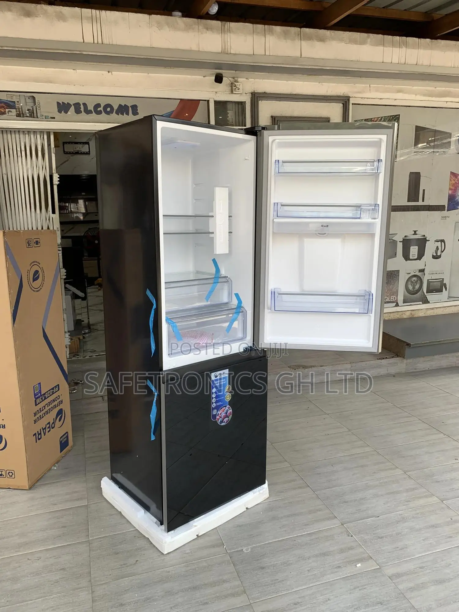 Authentic New Black Glass Pf-433bbgwd-1a 2 Doors Bottom Mount Fridge