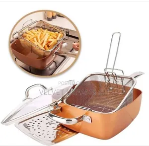 Durable Copper Pan With Frying Basket Less Oil.