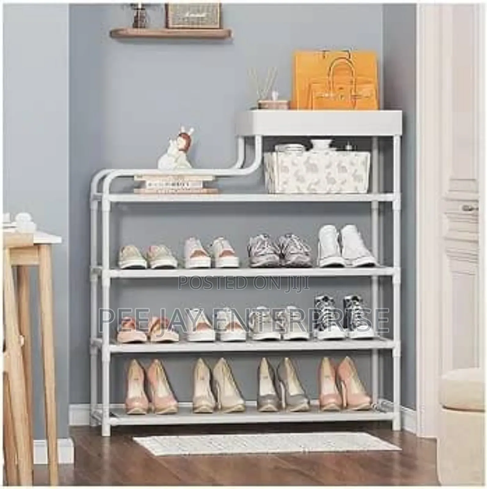 White Metal 4-Tier Shoe Rack