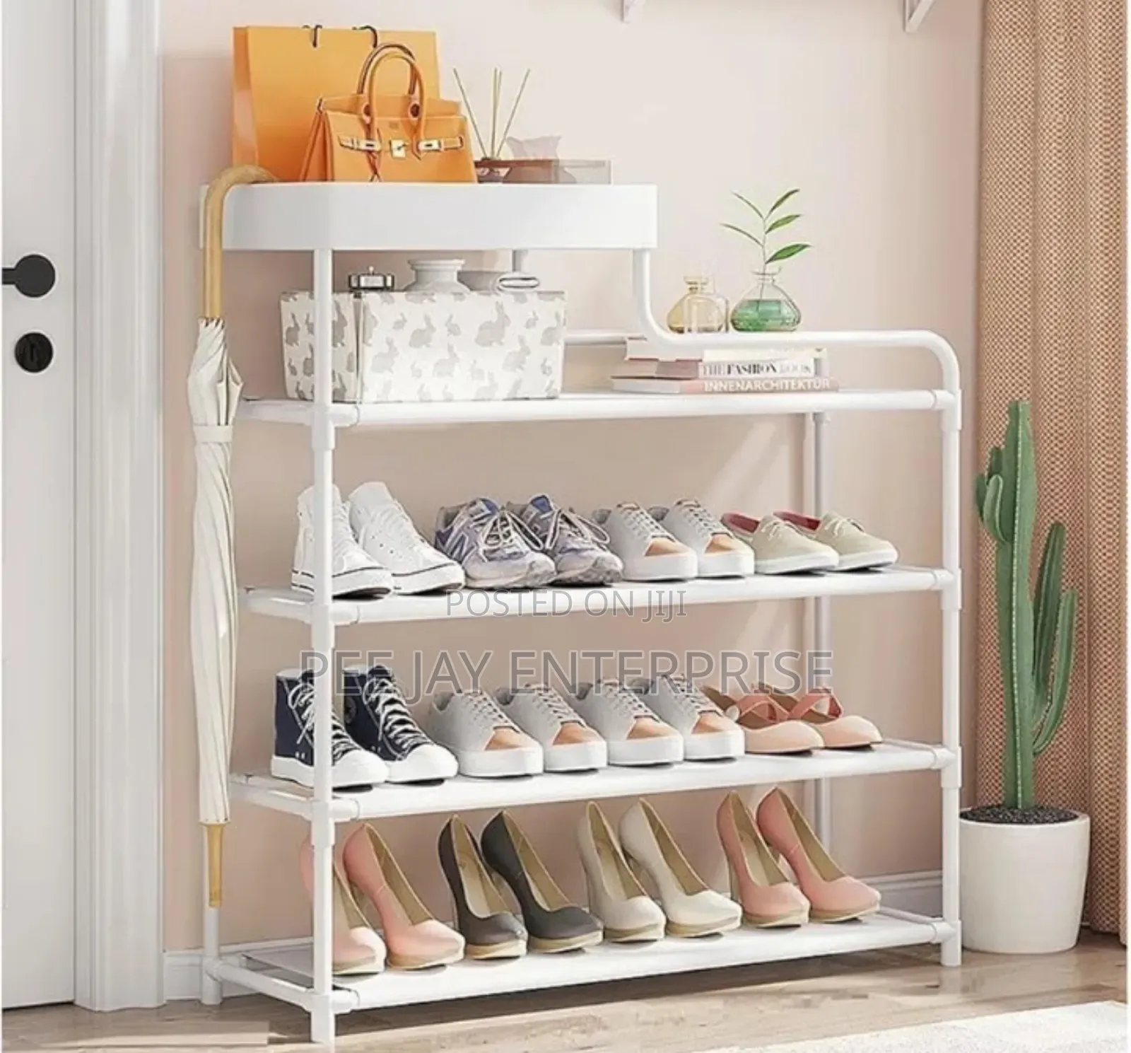 White Metal 4-Tier Shoe Rack