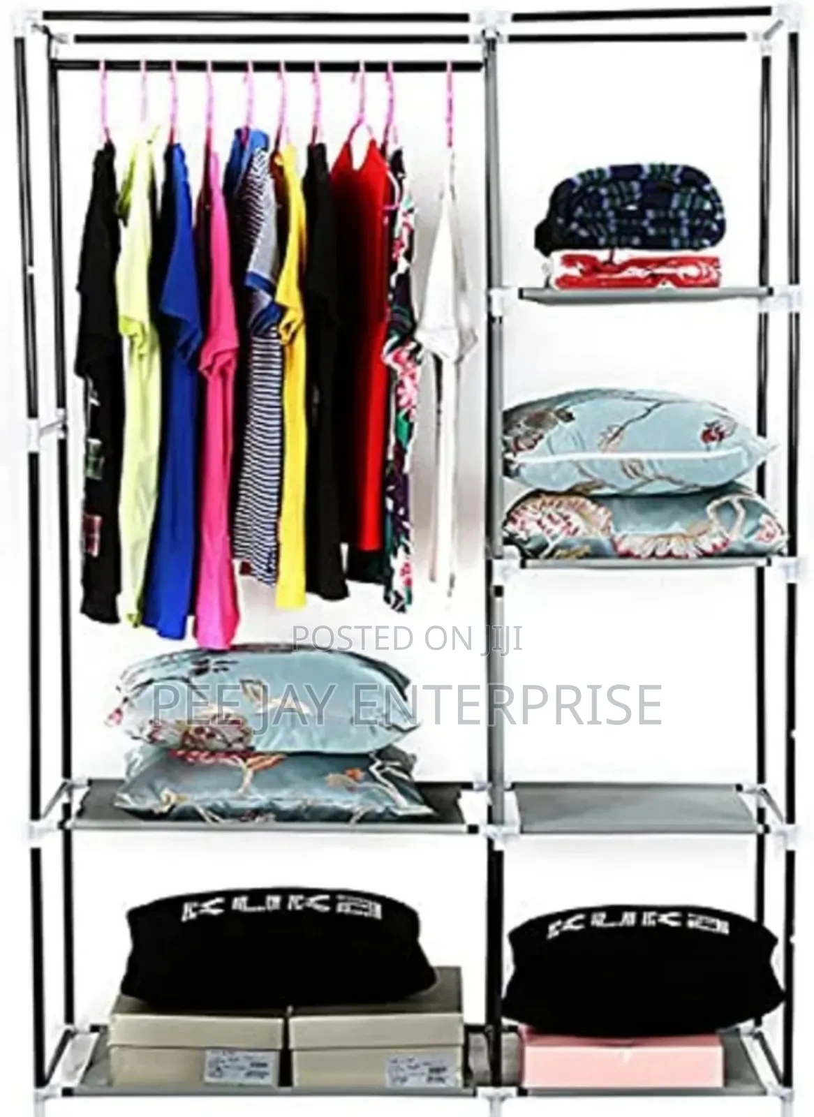 Portable Fabric Wardrobe With a Non-Woven Cloth Cover and Metal Frame