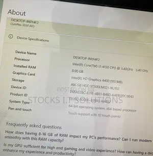 Desktop Computer Dell Optiplex 3040 8GB Intel Core i3 HDD 500GB