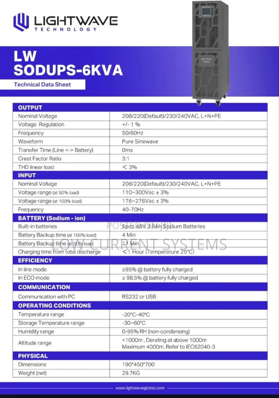 Lightwave Ups 6kva Online Ups Battery Capacity: 1228.8wh