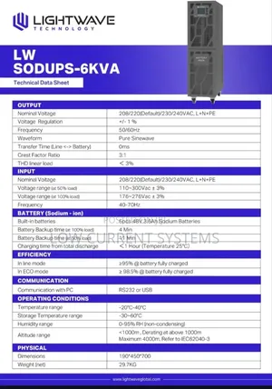 Lightwave Ups 6kva Online Ups Battery Capacity: 1228.8wh