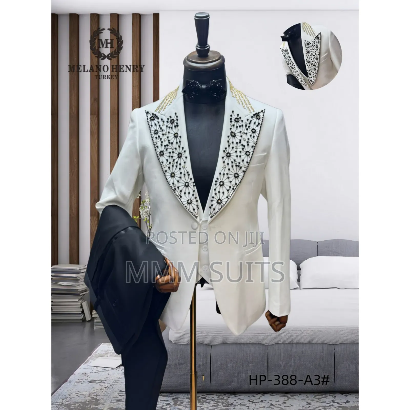 Stylish Sweet 3-Piece Turkish Melano Tuxedo Men's Suits With Stones