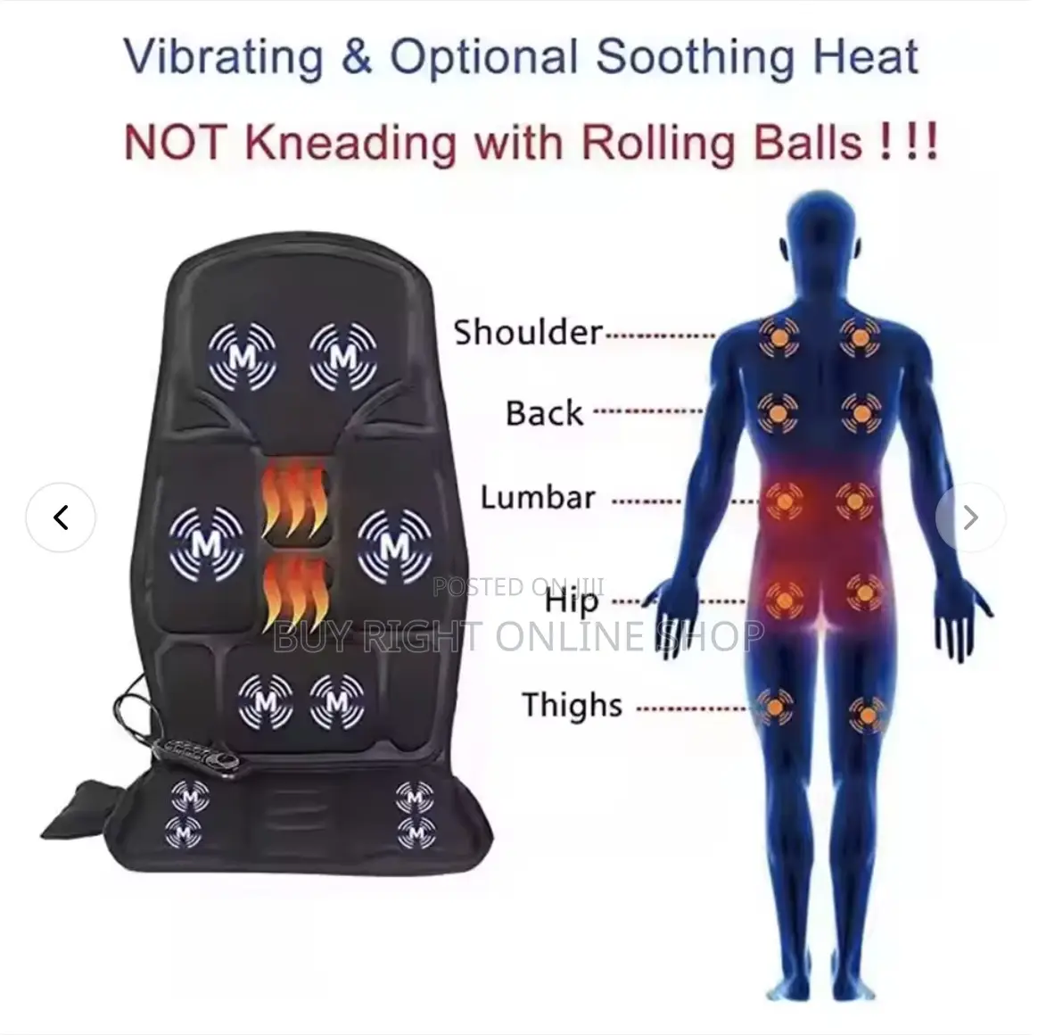 Massage Cushion For Back, Waist, Thighs (Car/Home) - Black