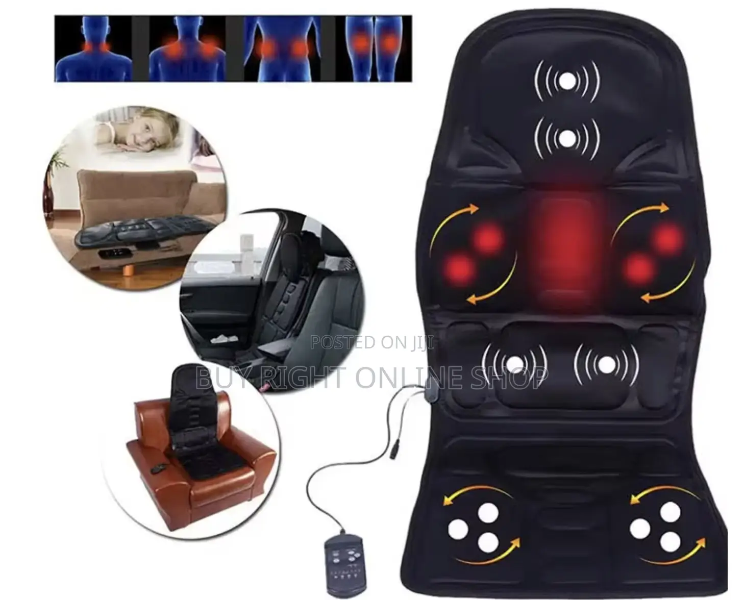 Massage Cushion For Back, Waist, Thighs (Car/Home) - Black
