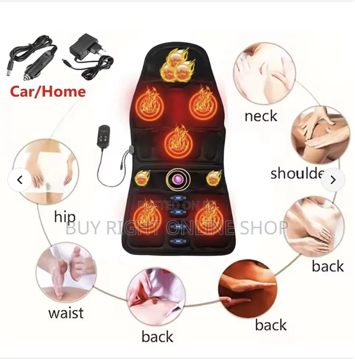 Massage Cushion For Back, Waist, Thighs (Car/Home) - Black