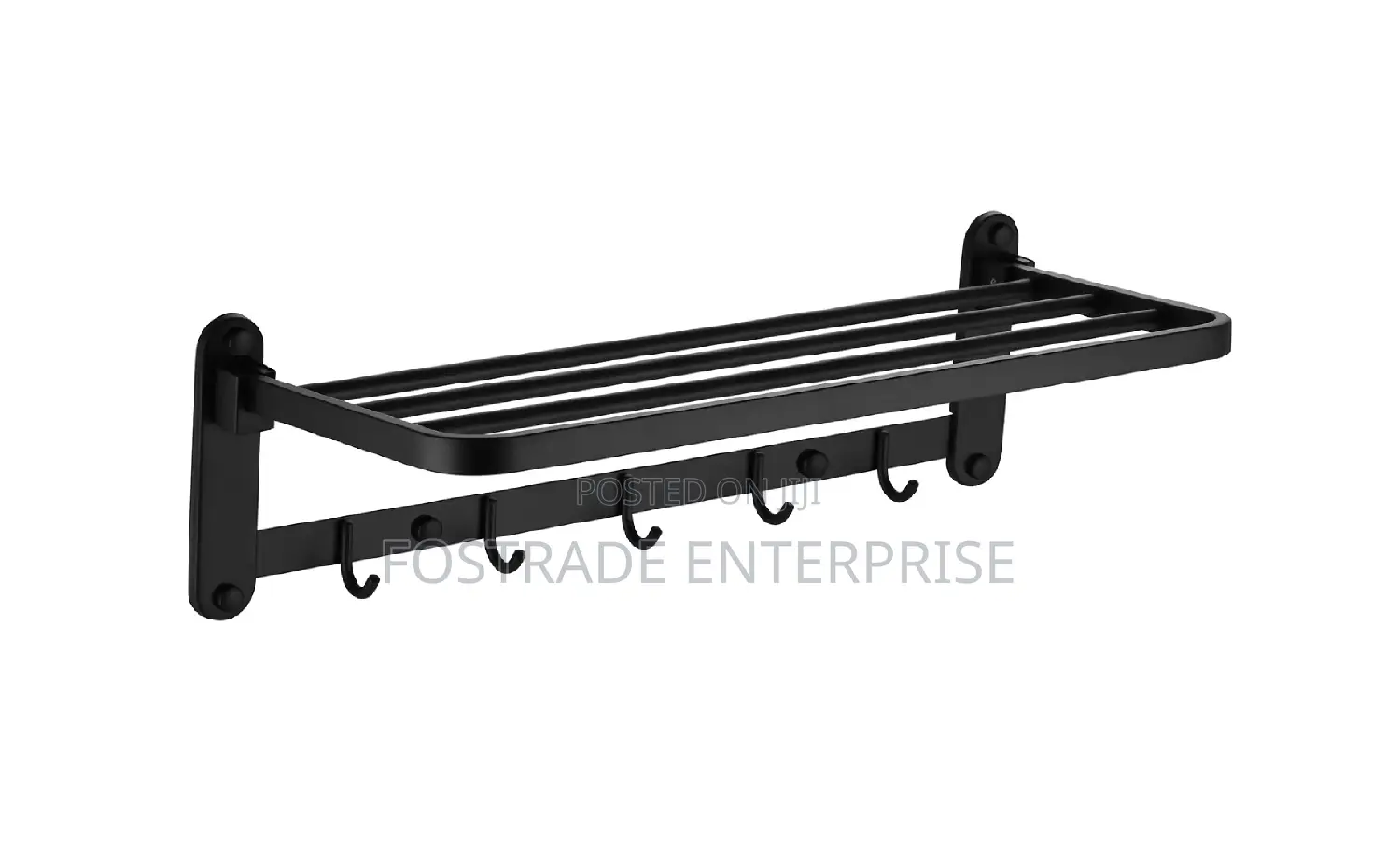 Wall Mounted Metal Towel Rack With Shelf Hooks – Black