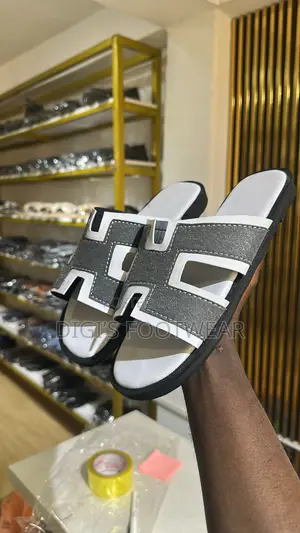 White Layered Hermes Leather Slippers