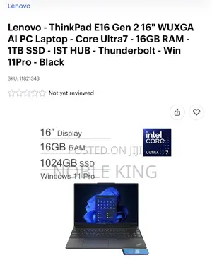 New Laptop Lenovo Thinkpad E16 G1 16GB Intel Core Ultra 7 SSD 1T