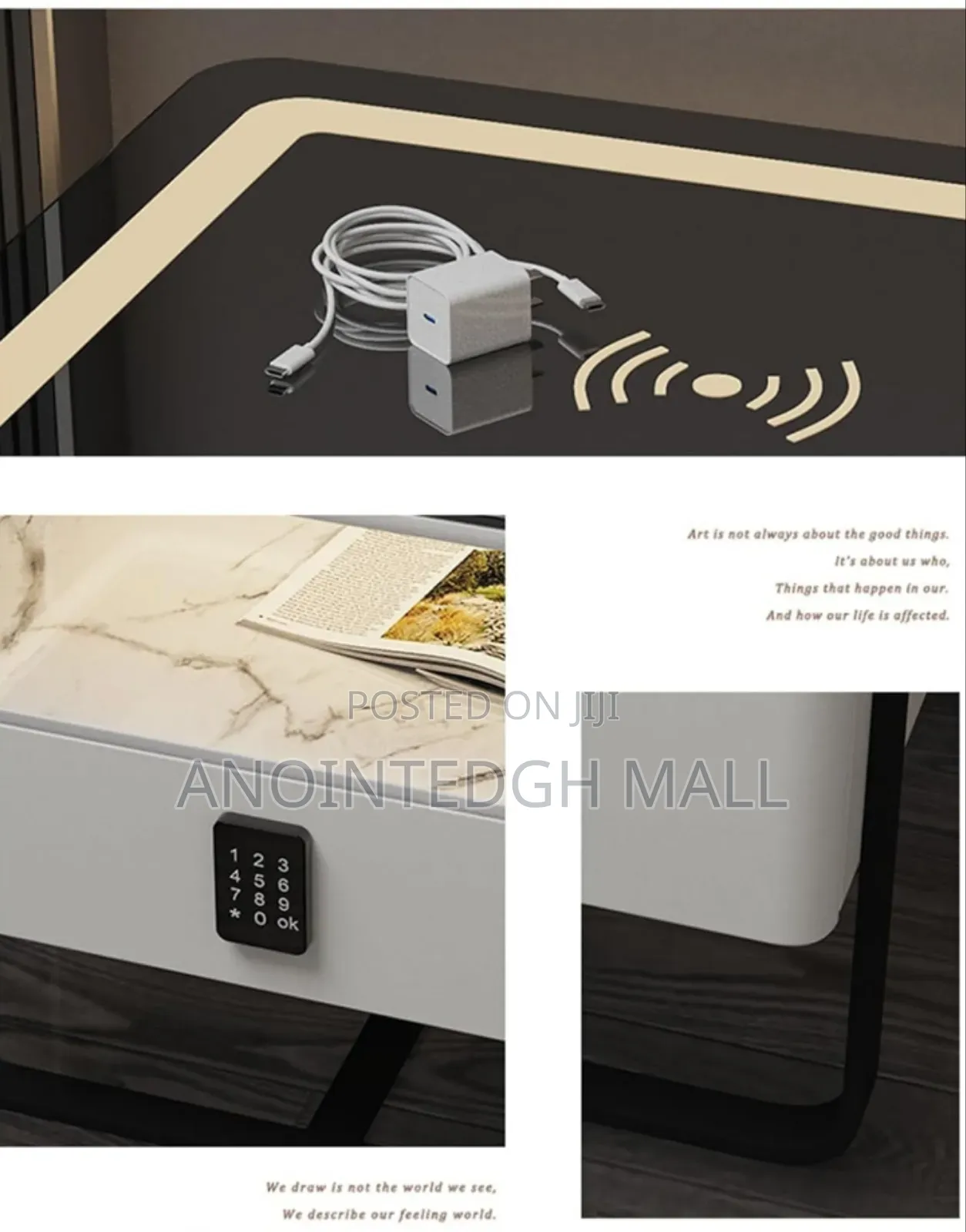 Smart Bedside Table With Wireless Charging And Led Light - Multicolor