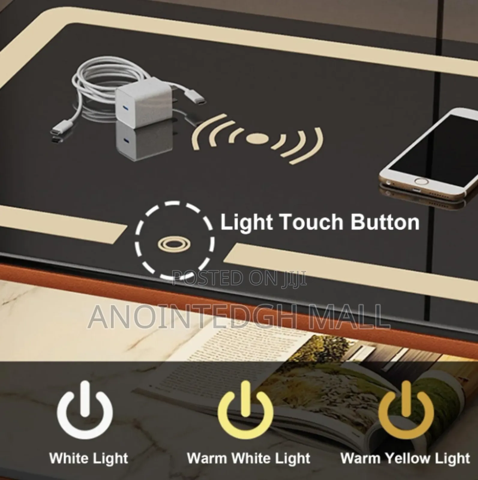 Smart Bedside Table With Wireless Charging And Led Light - Multicolor