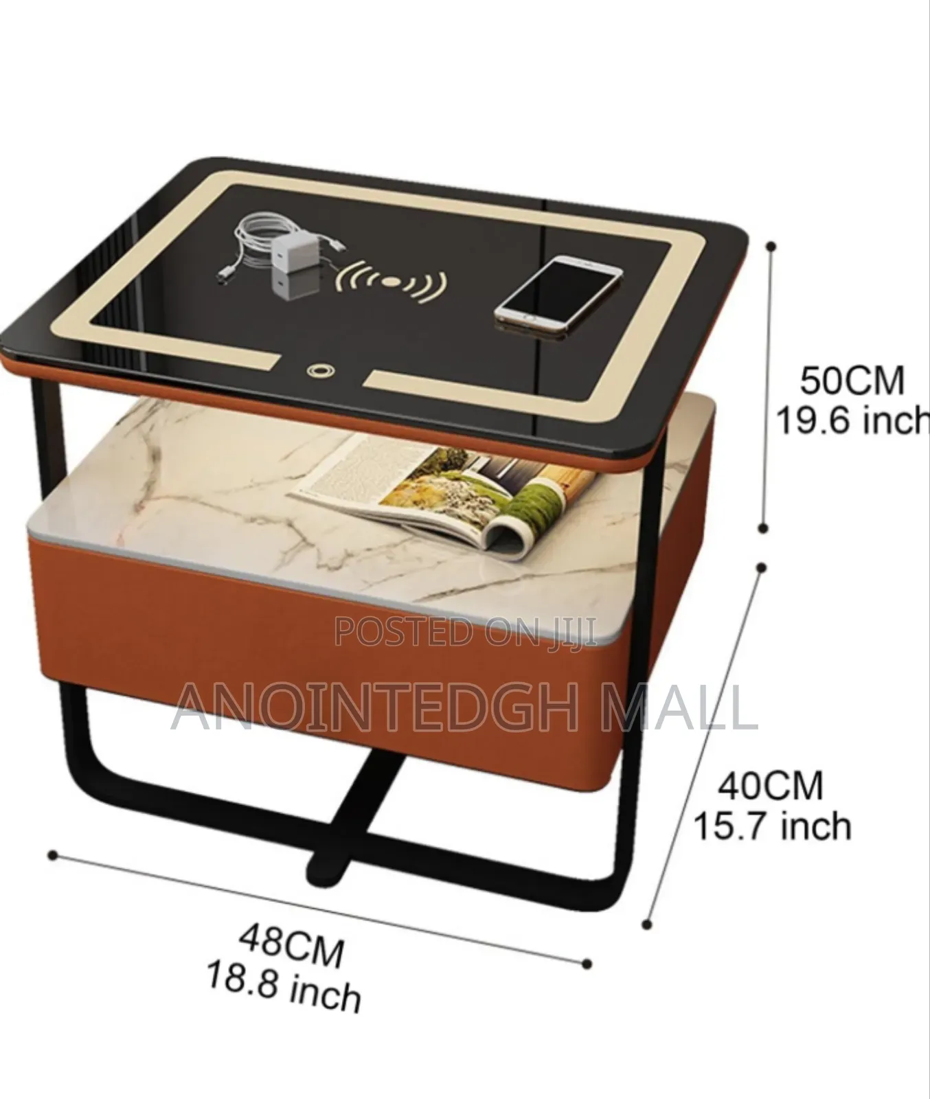 Smart Bedside Table With Wireless Charging And Led Light - Multicolor