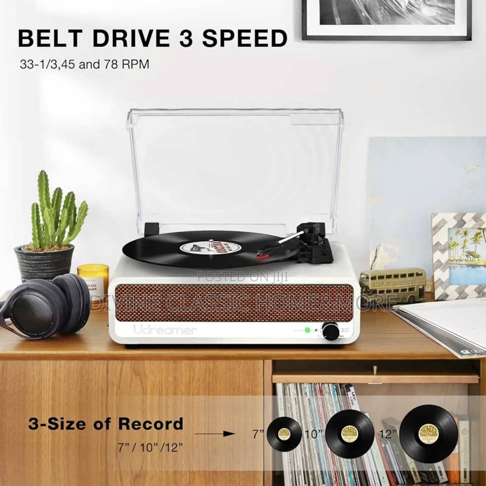 Udreamer Record Player With Speaker Bluetooth Turntable Vintage
