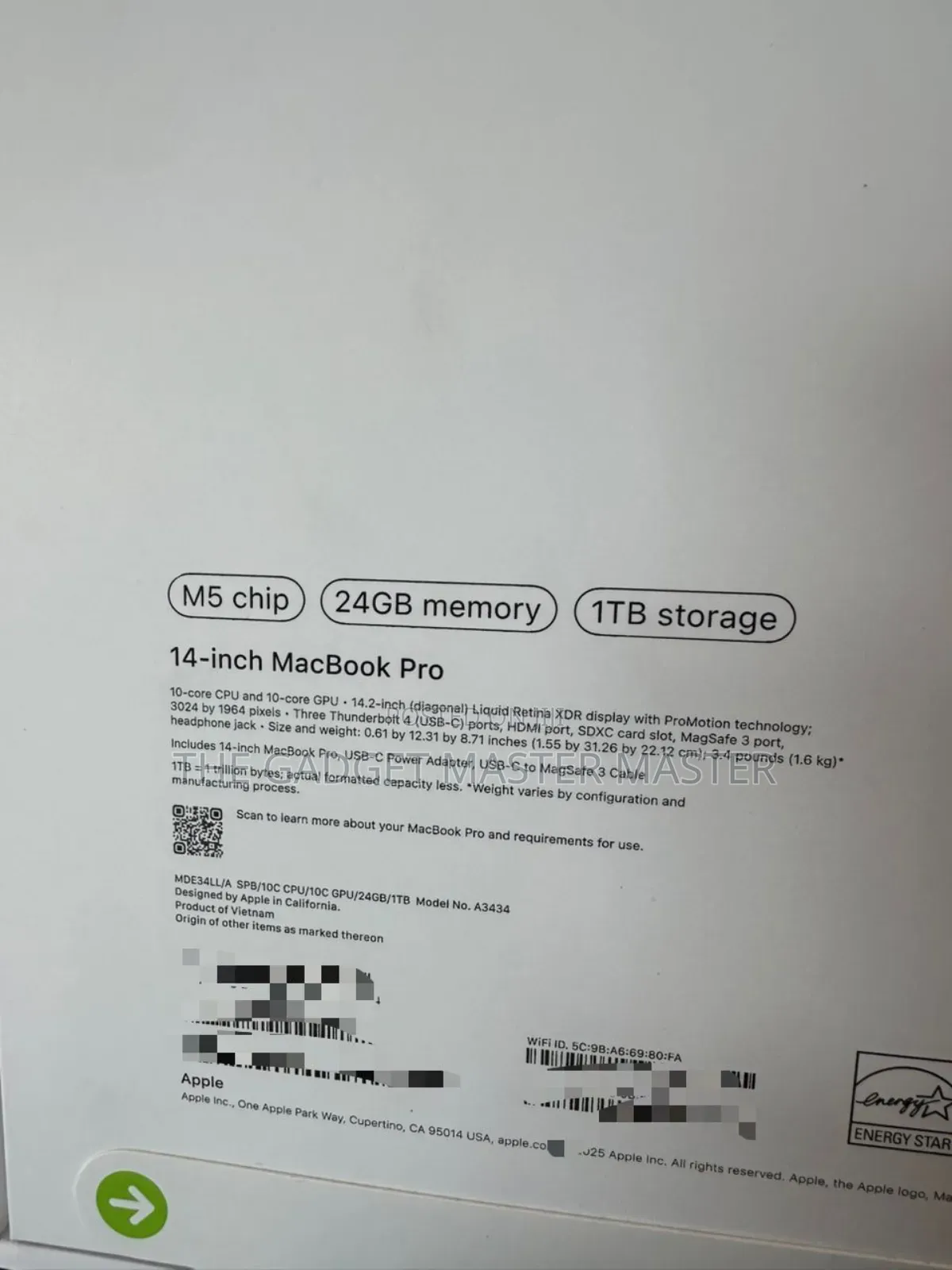 New Laptop Apple Macbook Pro 2025 M5 14-inch 24GB Apple M5 SSD 1T