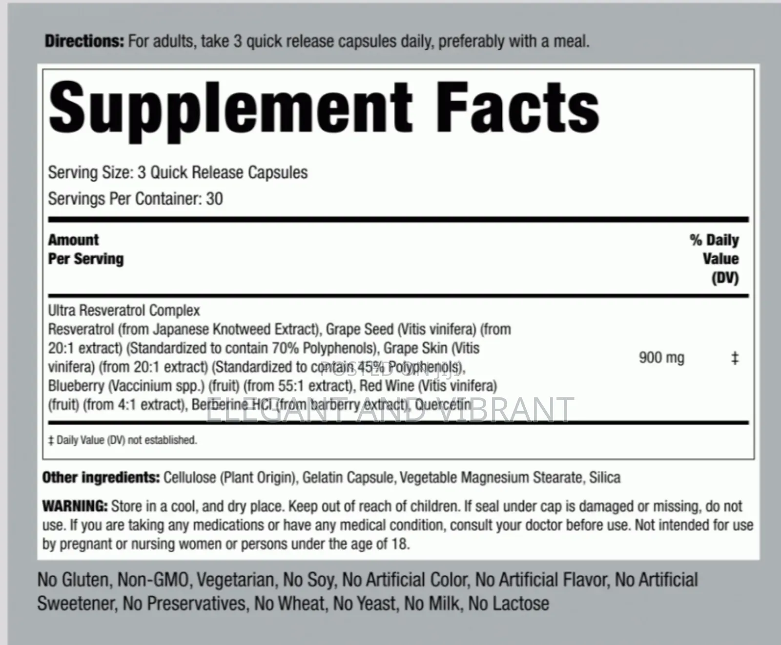 Resveratrol Berberine Grape Seed Quercetin 90 Quick Release Capsules
