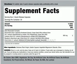 Resveratrol Berberine Grape Seed Quercetin 90 Quick Release Capsules