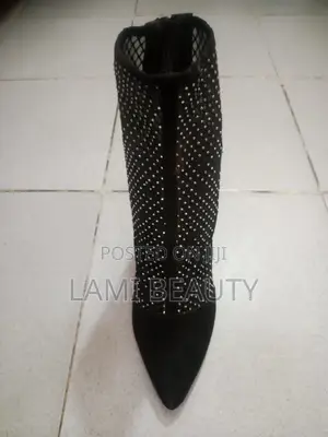 Black Mini Boat Stoney Design High Heel Shoes Size 39