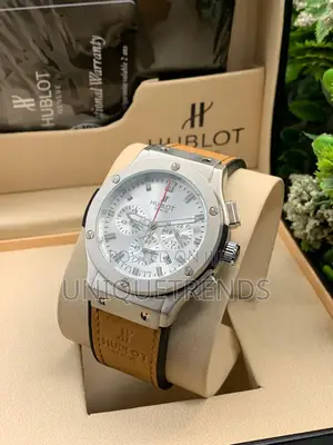 Hublot Style Chronograph Leather Wrist Watch