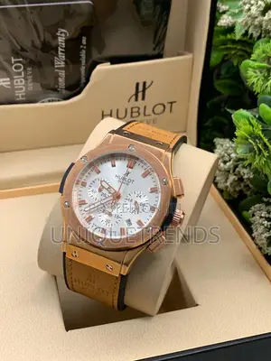 Hublot Style Chronograph Leather Wrist Watch