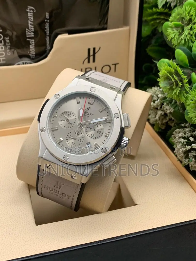 Hublot Style Chronograph Leather Wrist Watch
