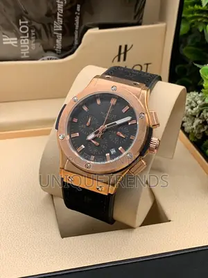 Hublot Style Chronograph Leather Wrist Watch