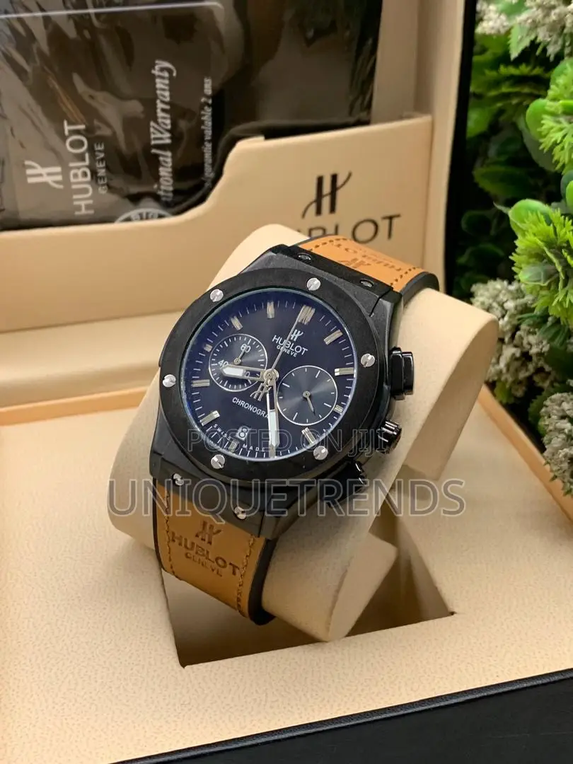 Hublot Style Chronograph Leather Wrist Watch