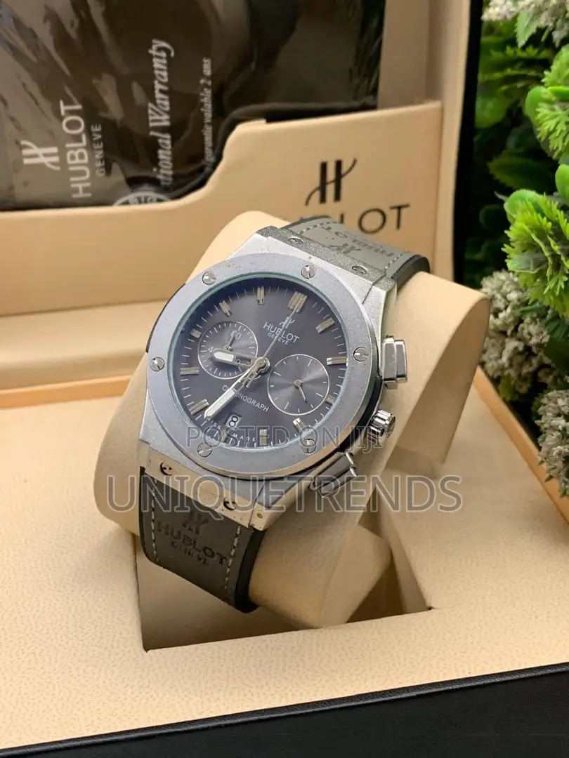 Hublot Style Chronograph Leather Wrist Watch