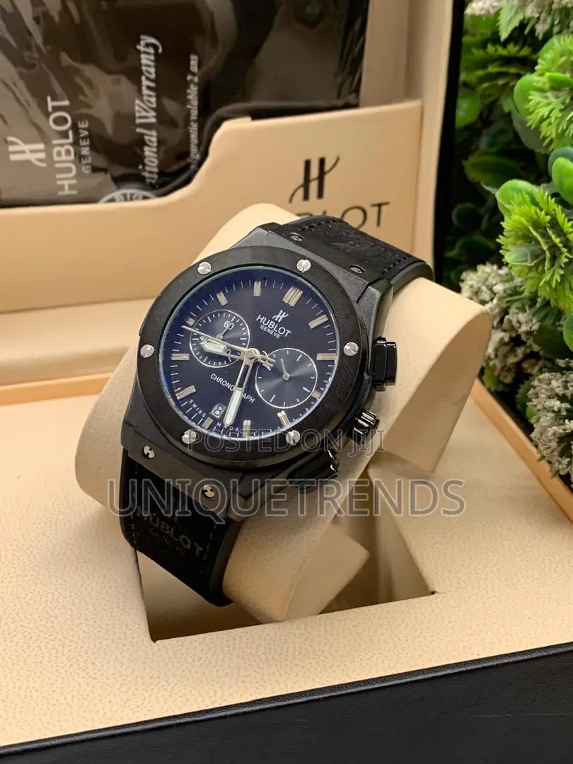 Hublot Style Chronograph Leather Wrist Watch