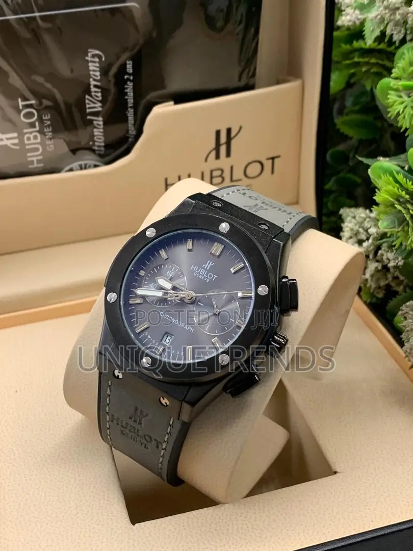 Hublot Style Chronograph Leather Wrist Watch